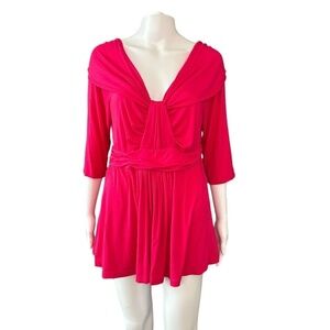 KIYONNA Plus 0 Top Blouse Womens US12 Pink V-Neck 3/4 Sleeve Stretch USA Made